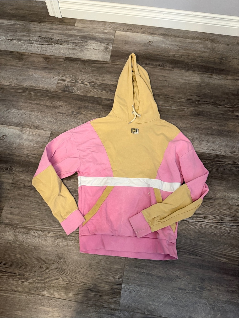 Helly Hansen Colorblock Pink and Yellow Hoodie with White Stripe